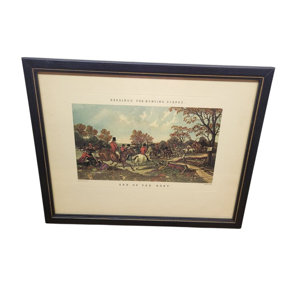Antique J.F. Herring "End of the Hunt" Fox Hunting Engraving by J. Harris Framed